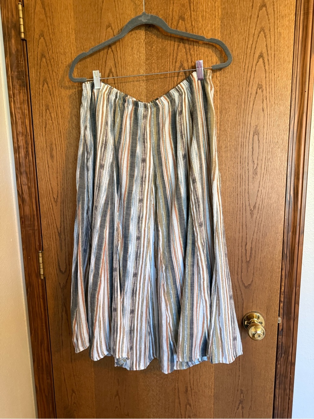Zac & Rachel Striped Midi Skirt in Blue, Tan, Cream, Gray